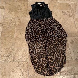 Hi low black and cheetah print dress